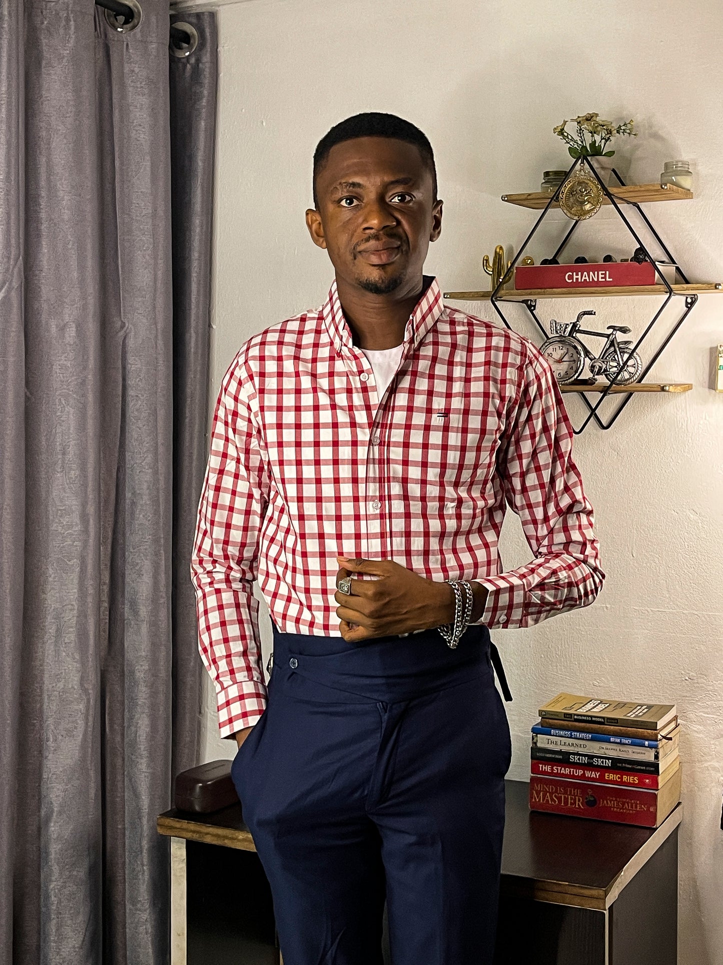Slim Fit Red Check Oxford Shirt - TH03