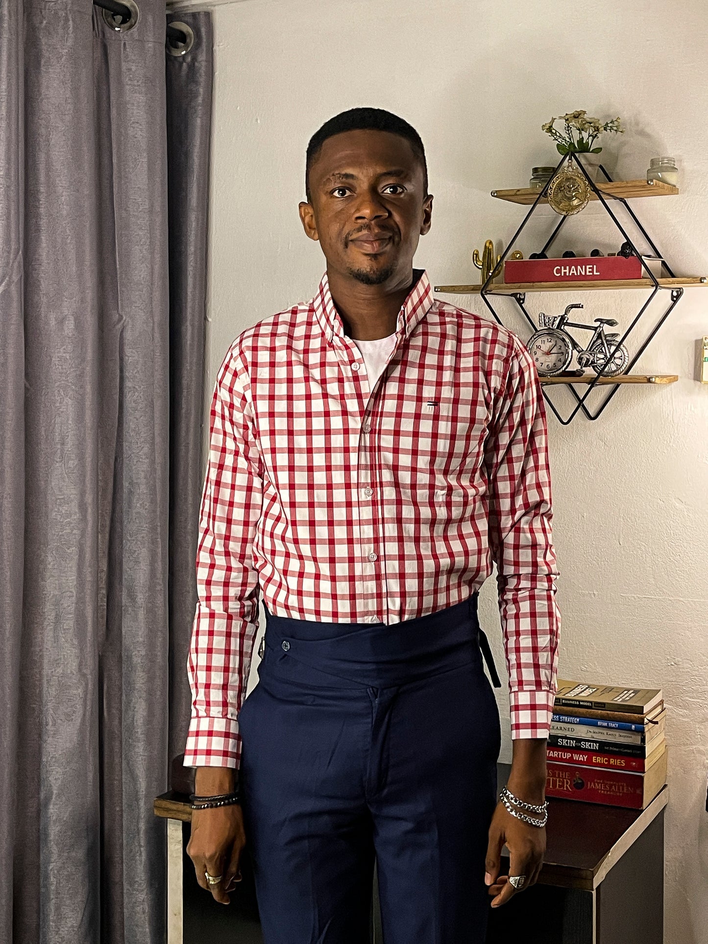 Slim Fit Red Check Oxford Shirt - TH03