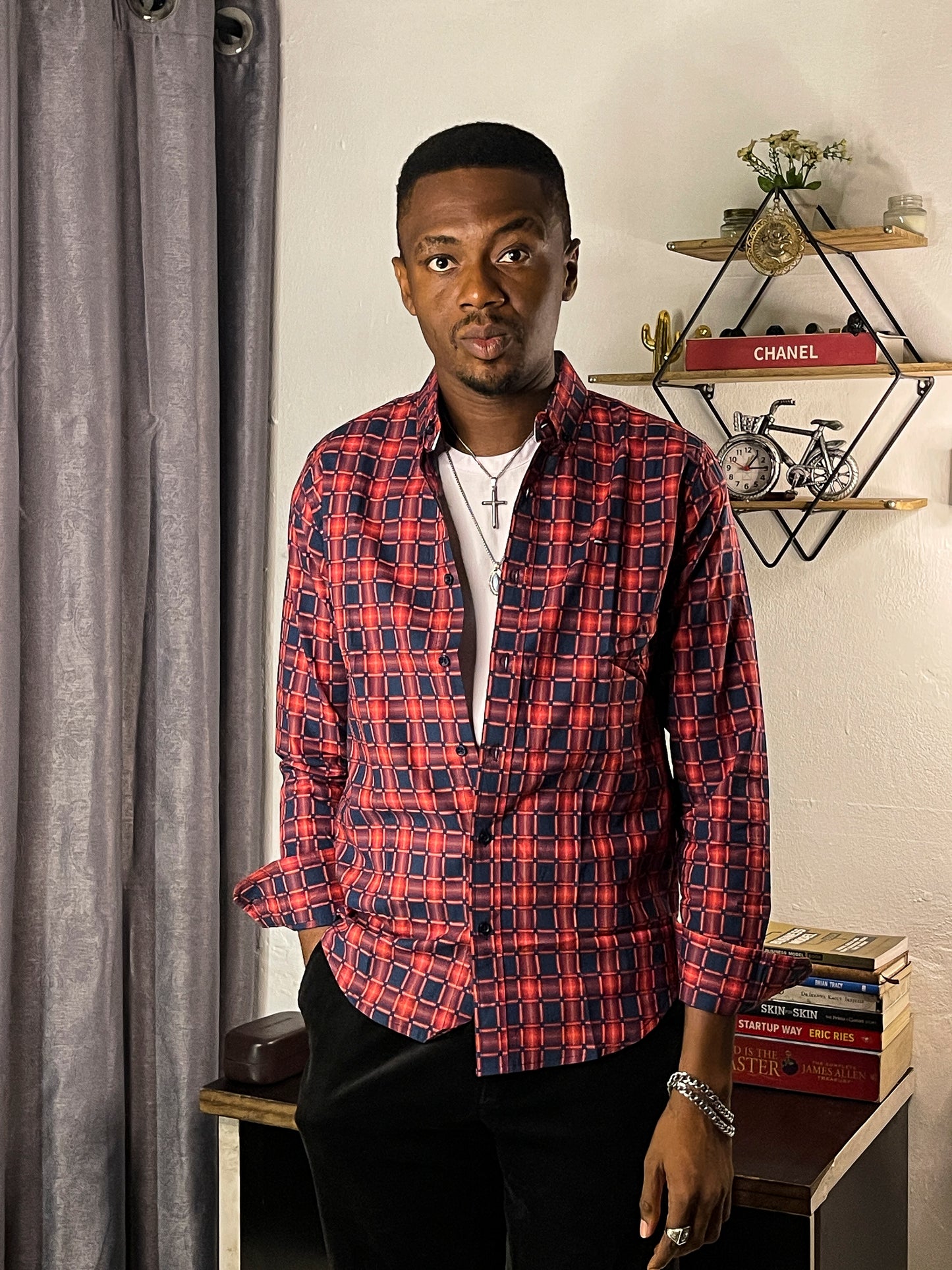 Slim Fit Red Check Oxford Shirt - TH02