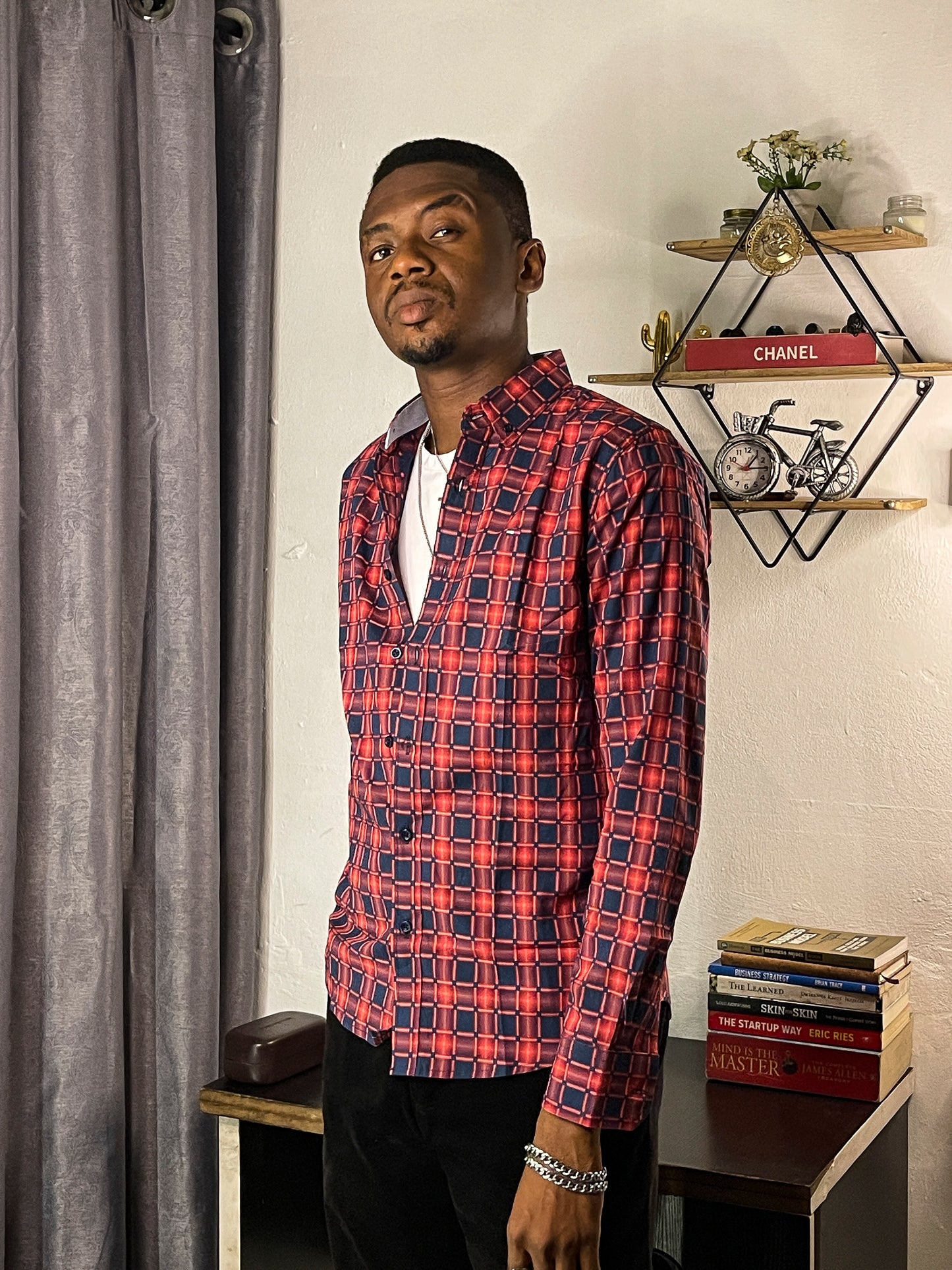 Slim Fit Red Check Oxford Shirt - TH02