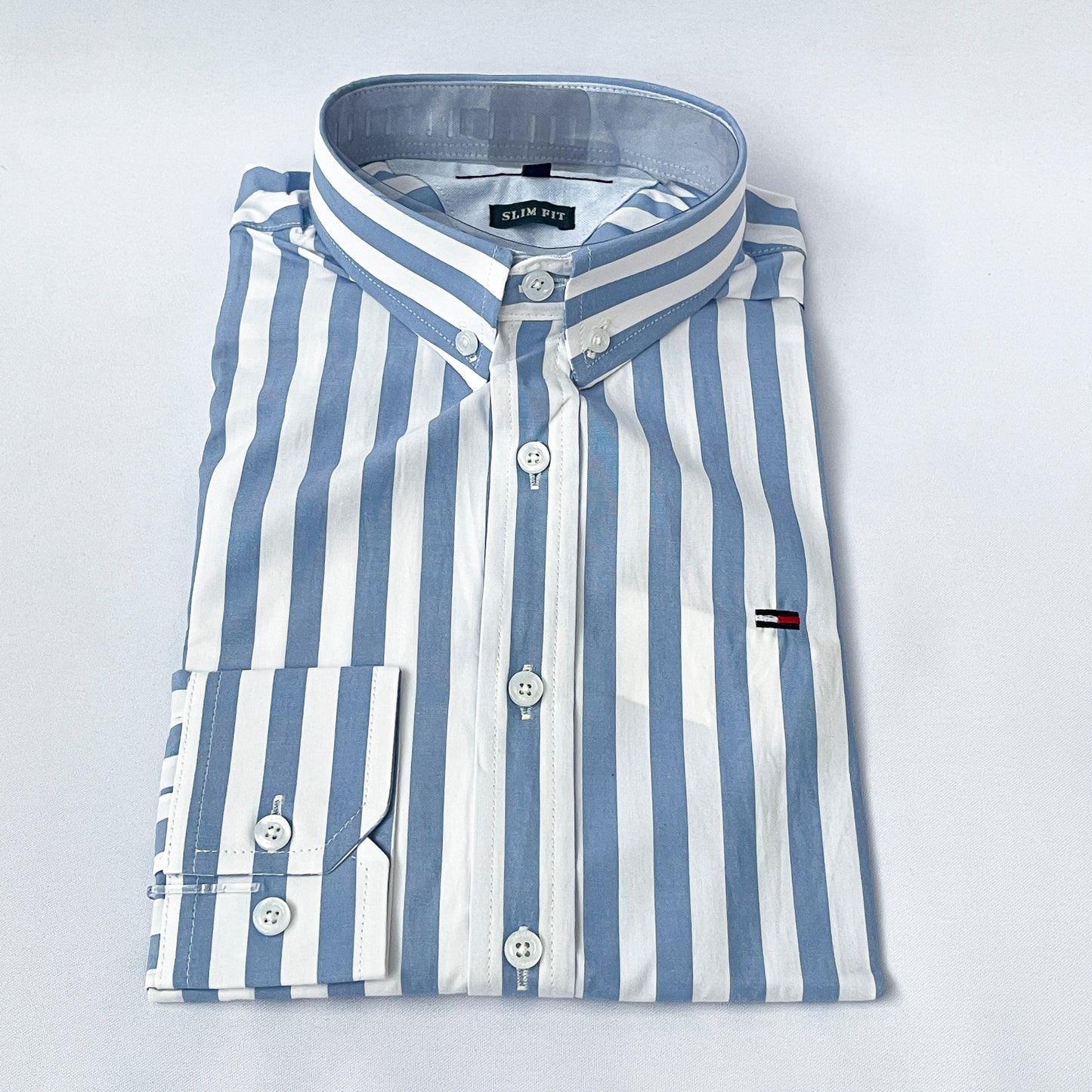 Slim Fit Blue Striped Oxford Shirt - TH38