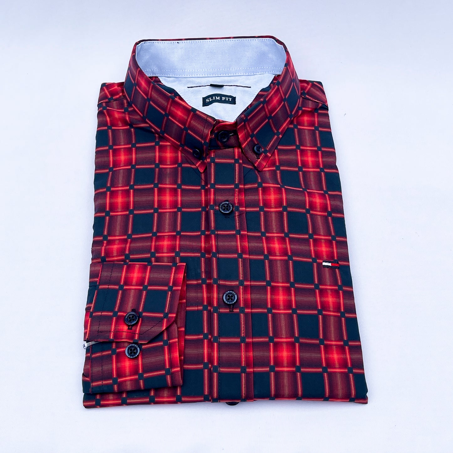 Slim Fit Red Check Oxford Shirt - TH02