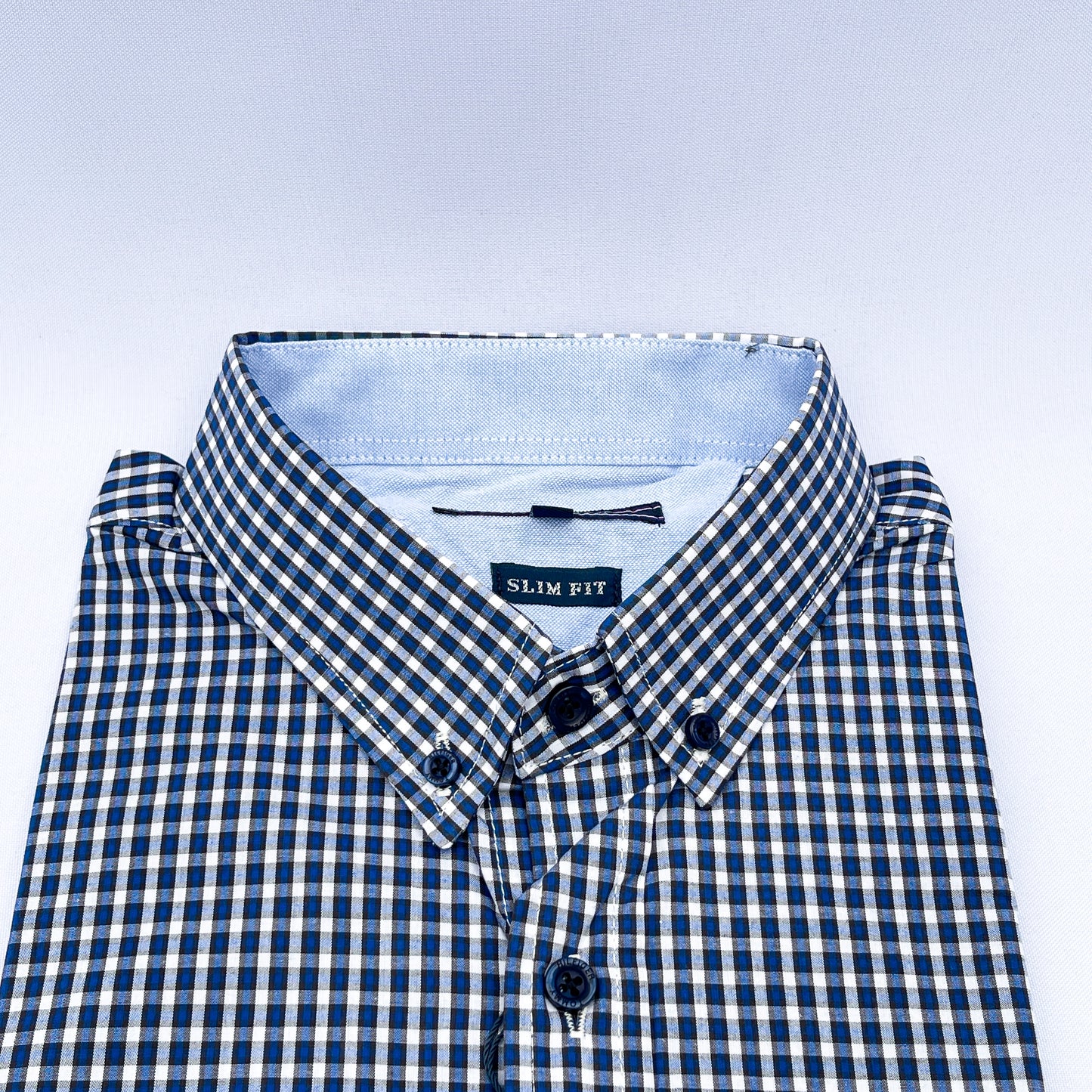 Slim Fit Navy Gingham Oxford Shirt - TH08