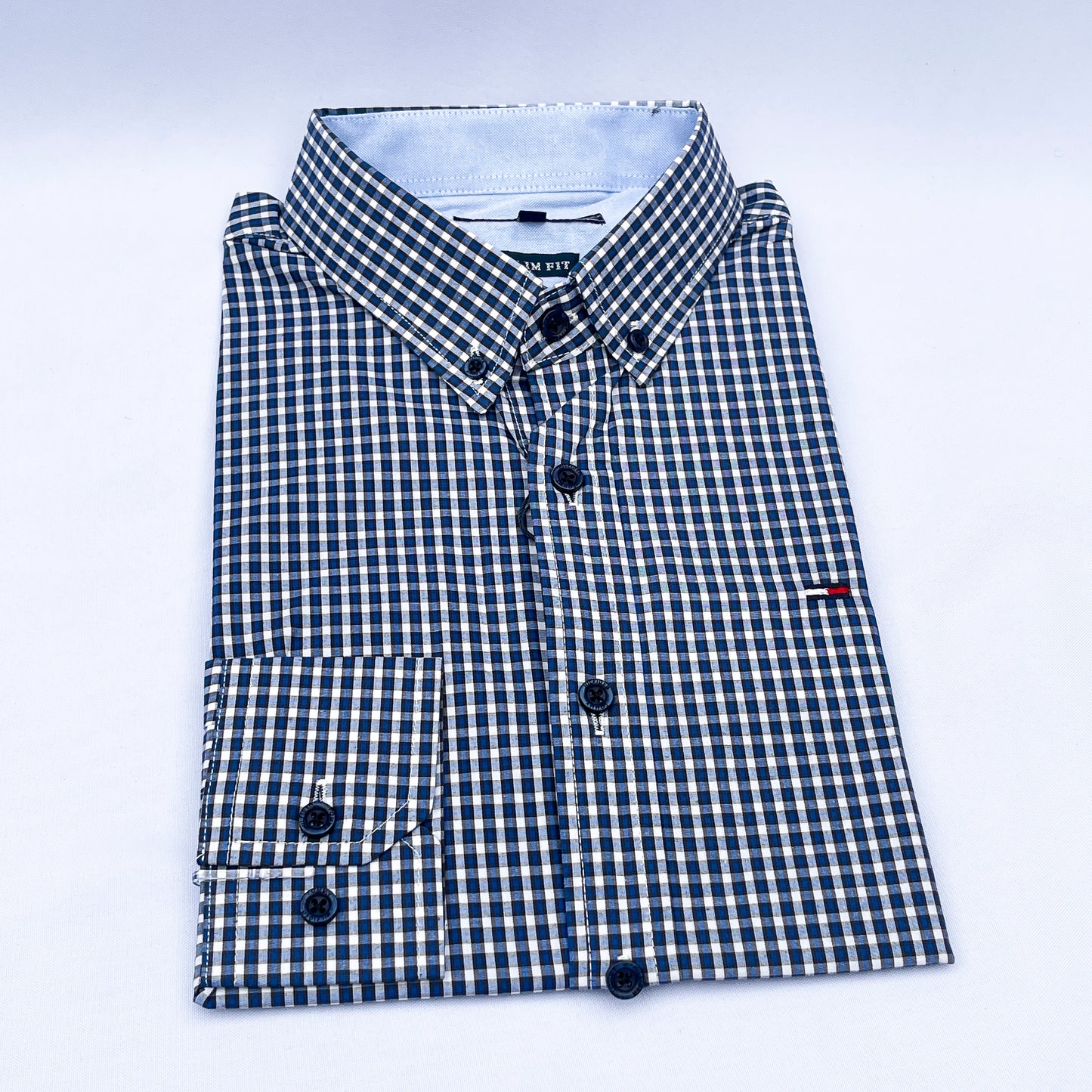 Slim Fit Navy Gingham Oxford Shirt - TH08