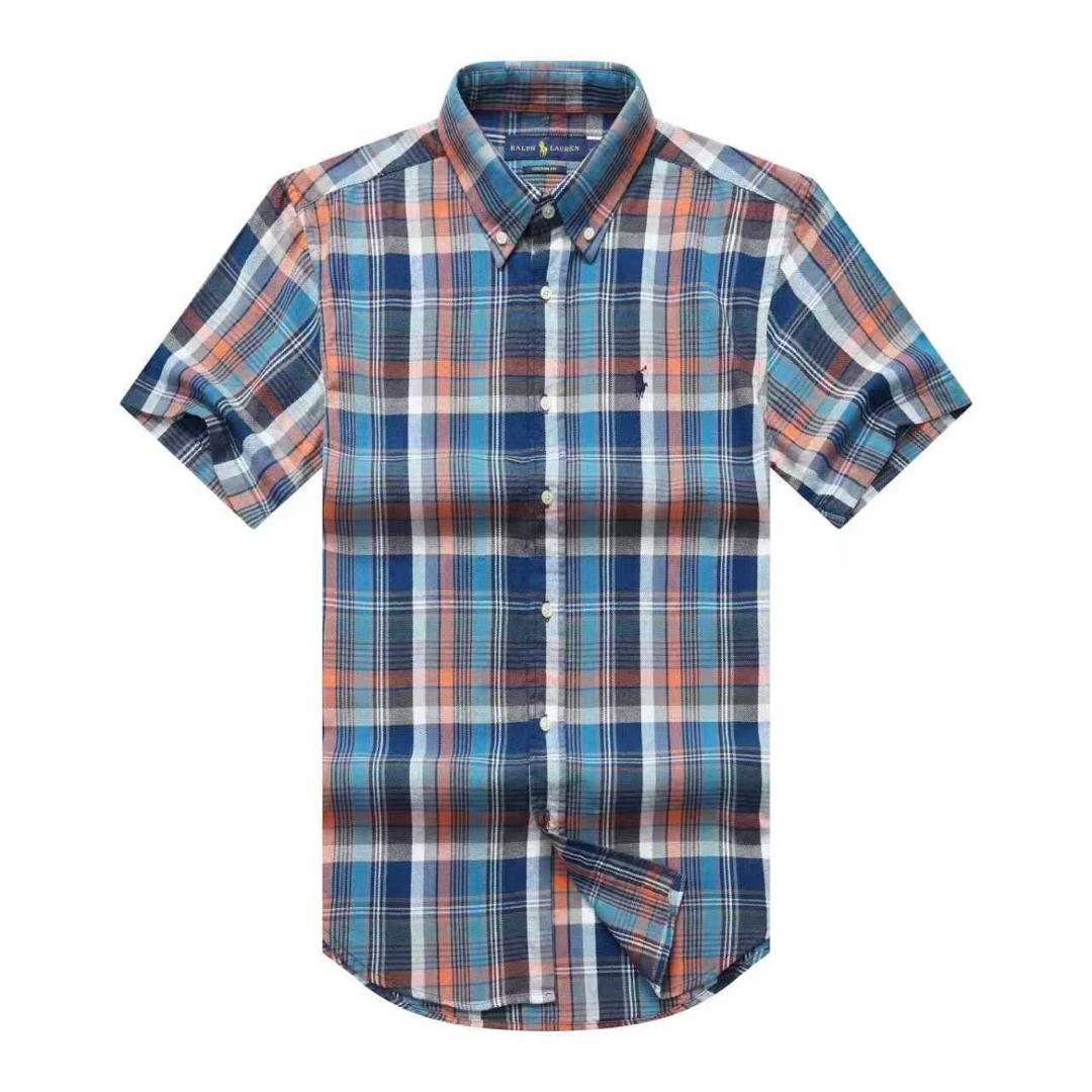 Blue coral madras plaid short sleeve shirt
