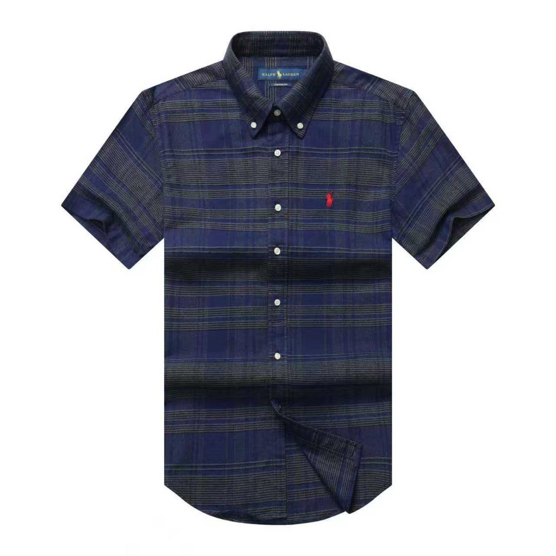 Navy olive striped short sleeve shirt