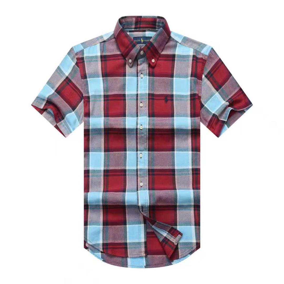 Burgundy sky blue madras short sleeve shirt