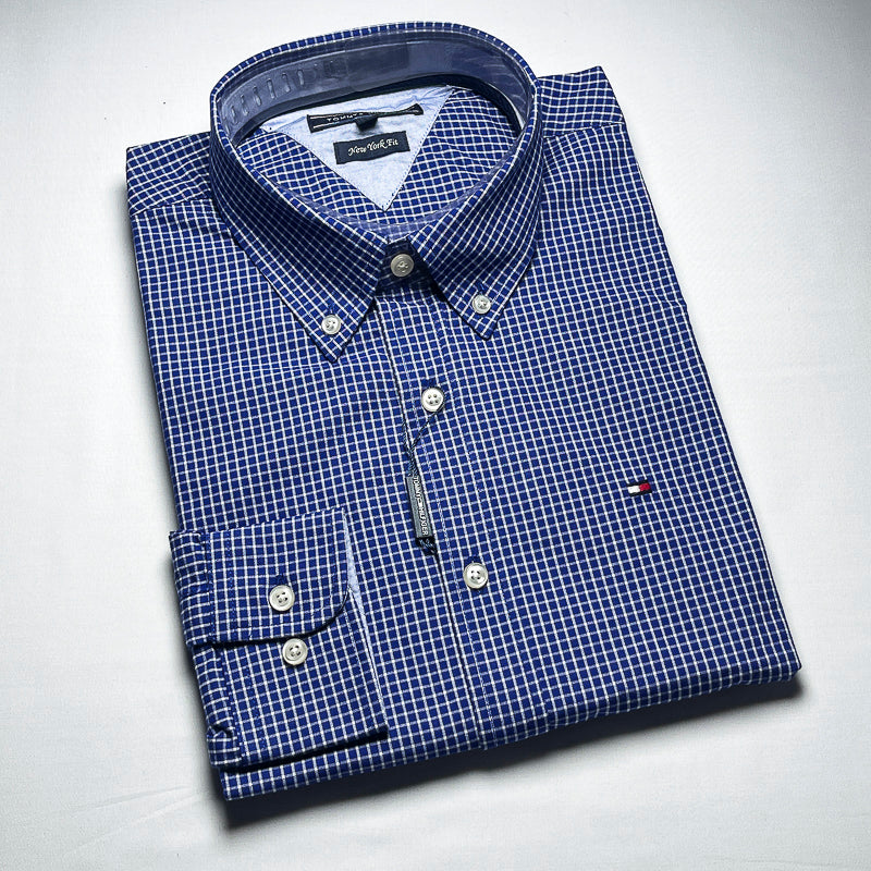 Men’s navy blue TM12 long-sleeve cotton shirt