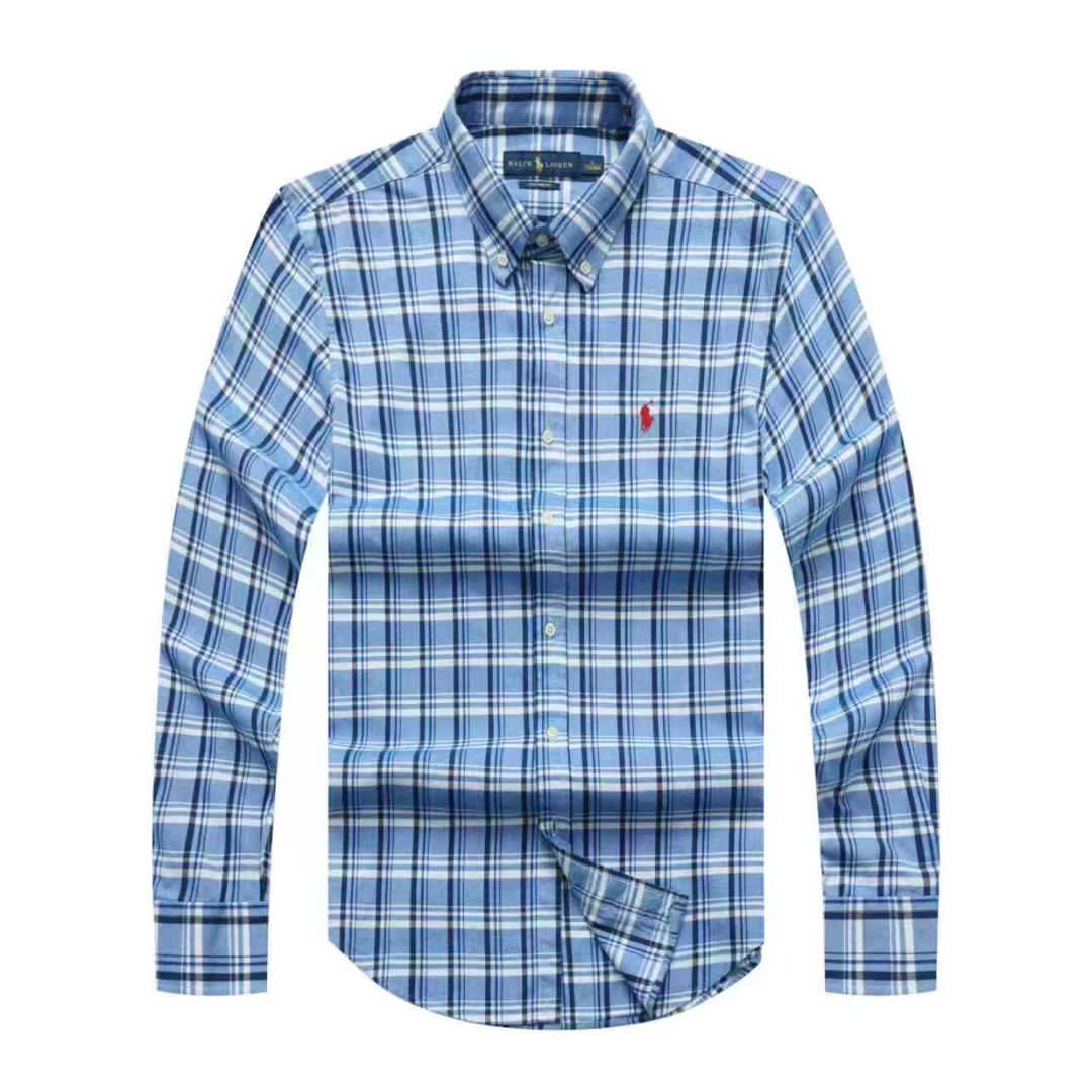 Chambray Check Classic Men Long Sleeve Shirt