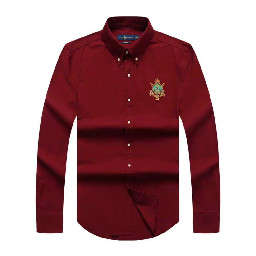Burgundy Power Oxford Men Long Sleeve Shirt