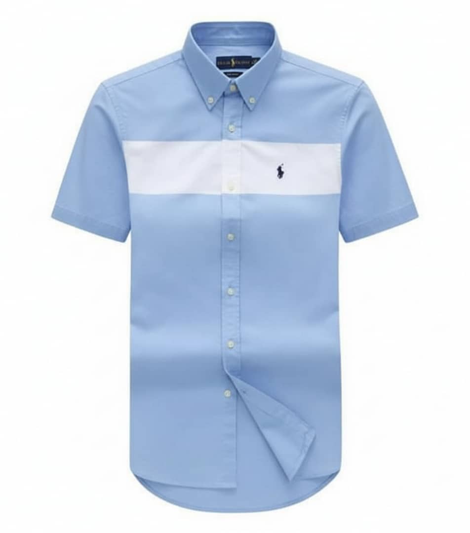 PRL sky blue oxford men short sleeve shirt
