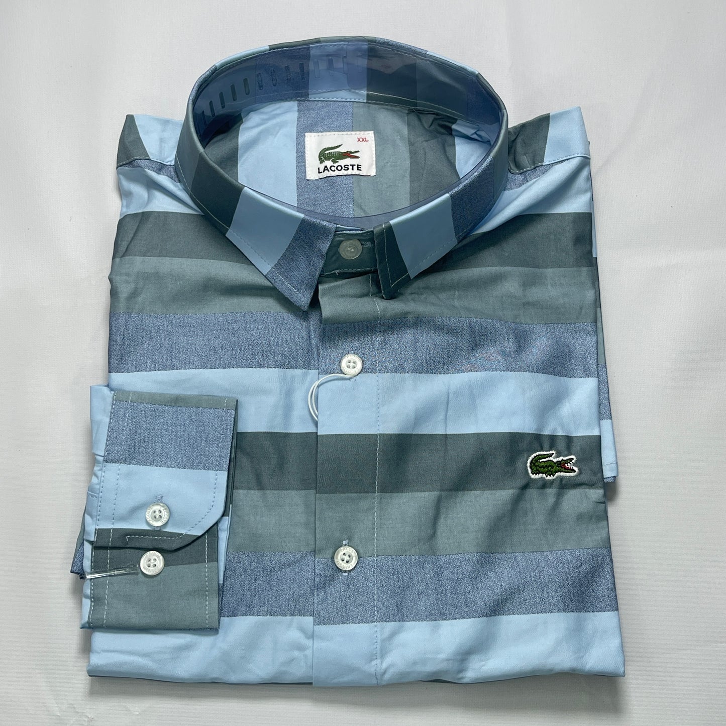 LST9 blue-grey striped men shirt