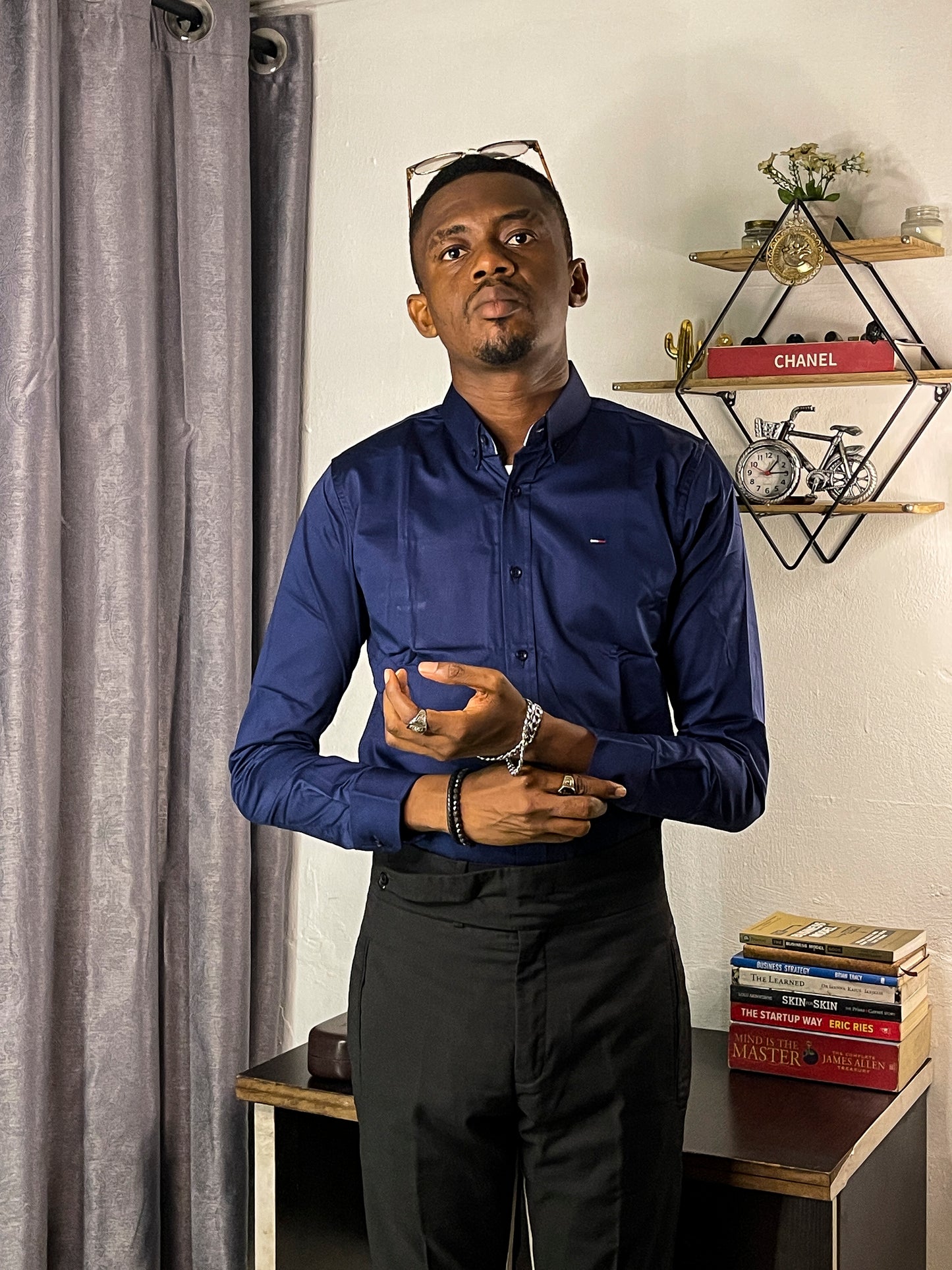 Slim Fit Plain Oxford Navy Shirt - TH030