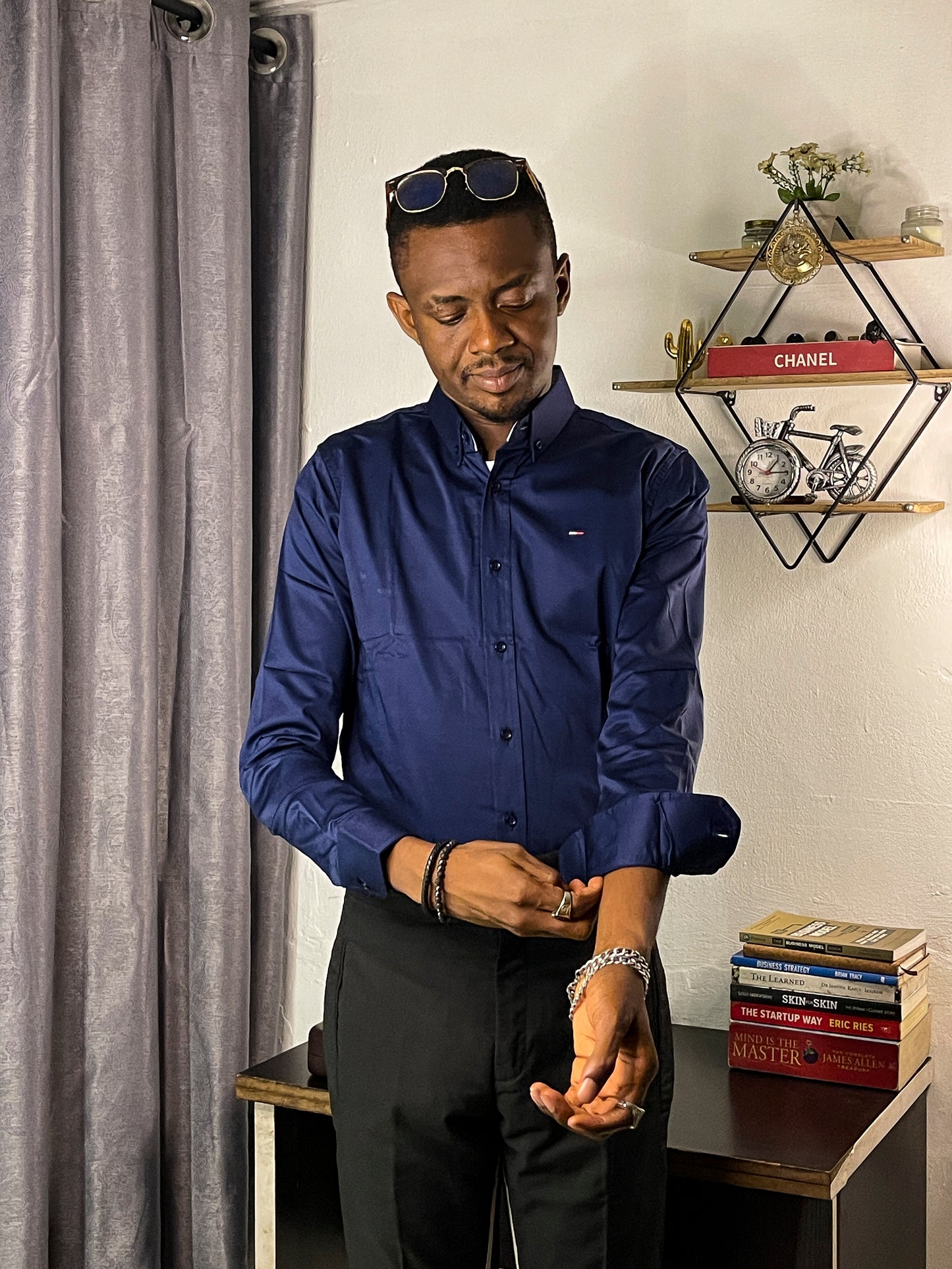 Slim Fit Plain Oxford Navy Shirt - TH030