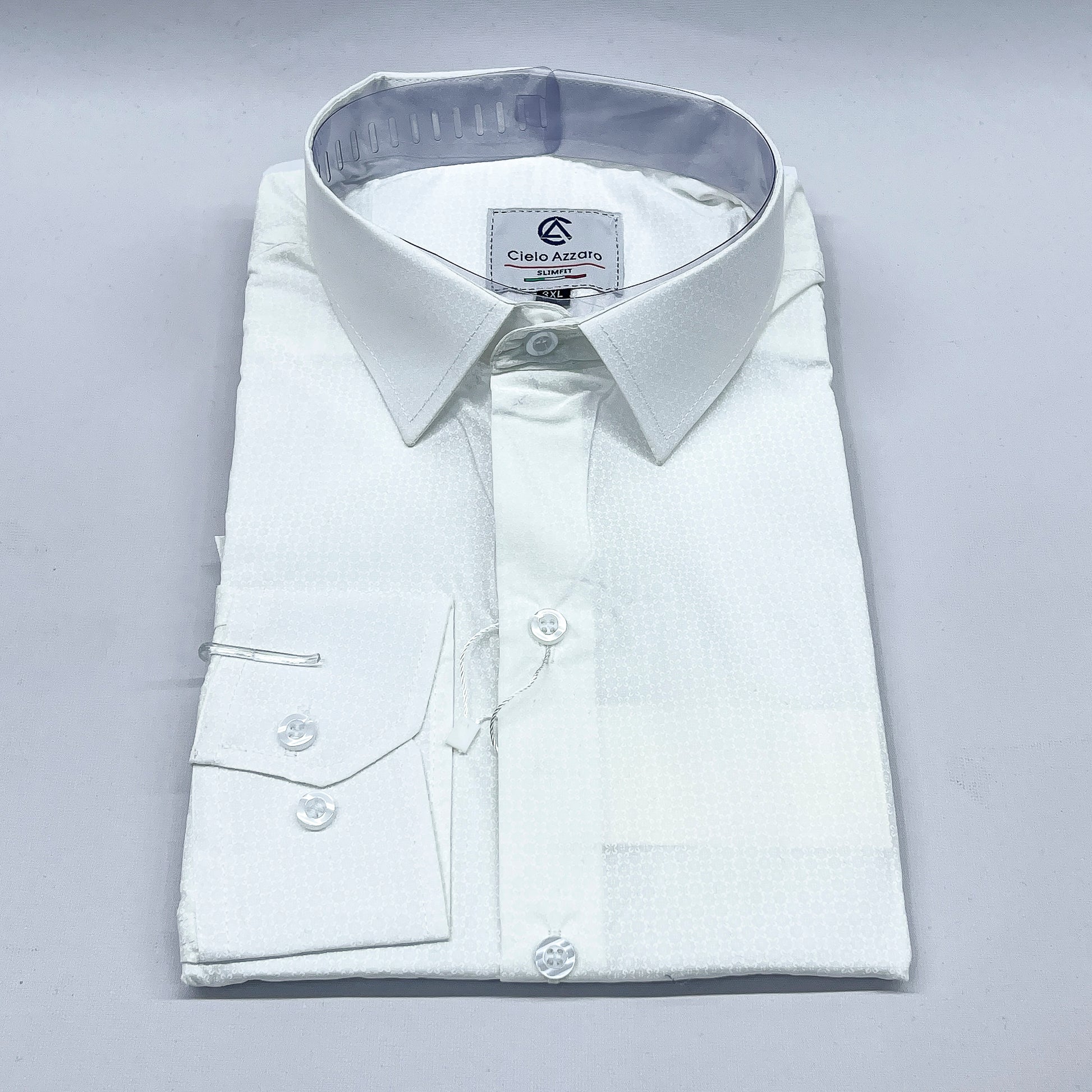 White dress shirt with collar on a light gray background