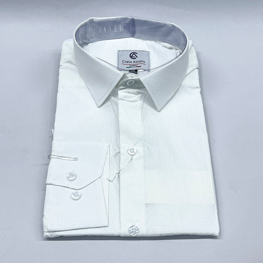 White dress shirt with collar on a light gray background