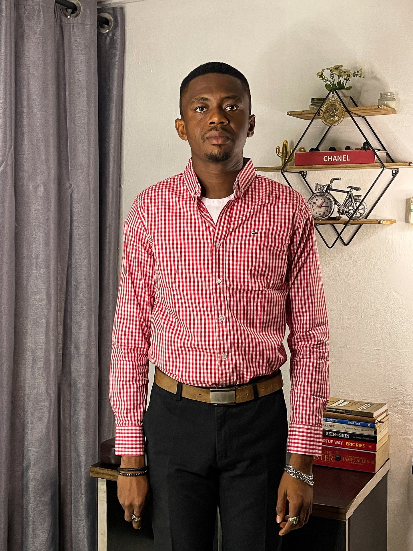 Slim Fit Red Gingham Oxford Shirt - TH04