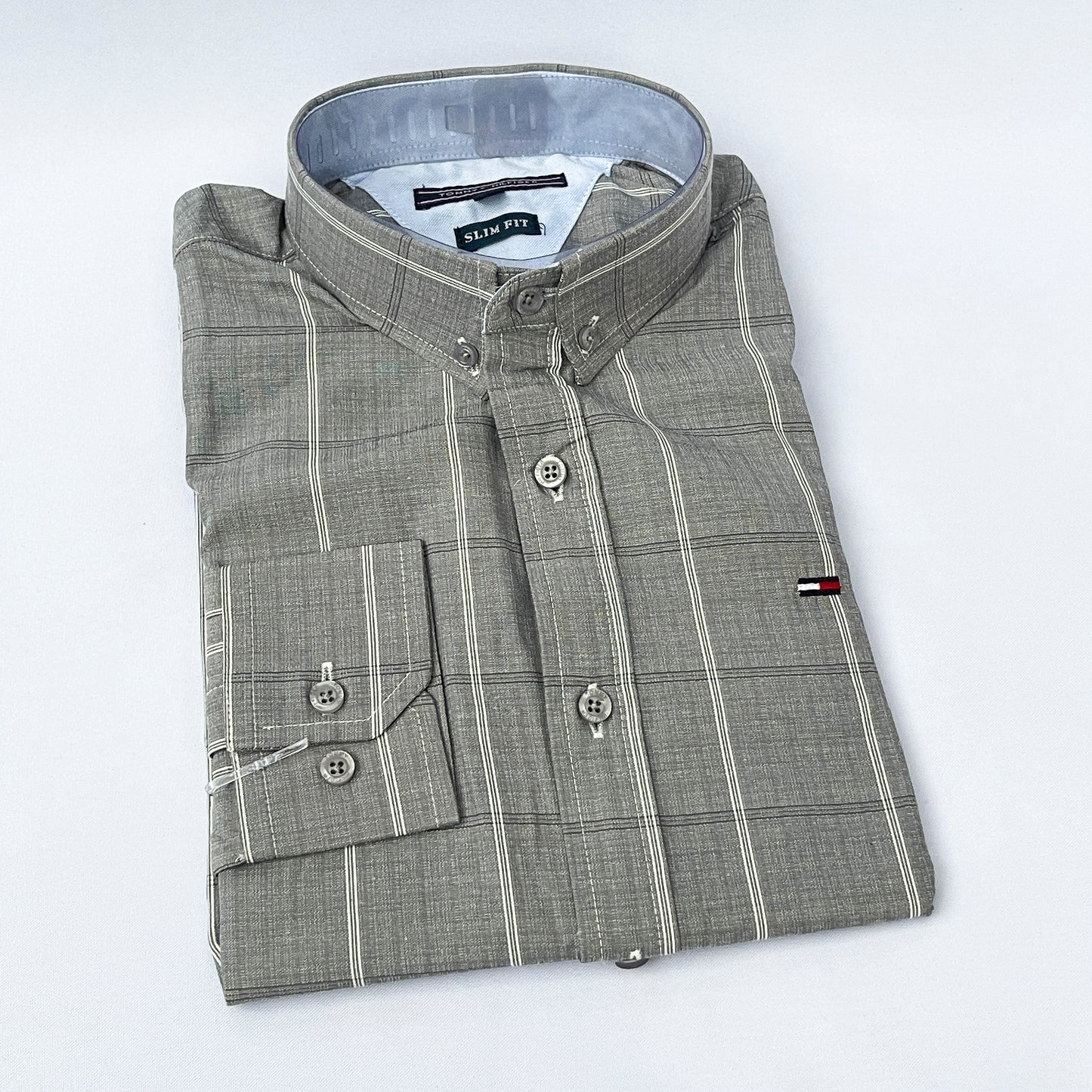 Slim Fit Gray Striped Oxford Shirt - TH37
