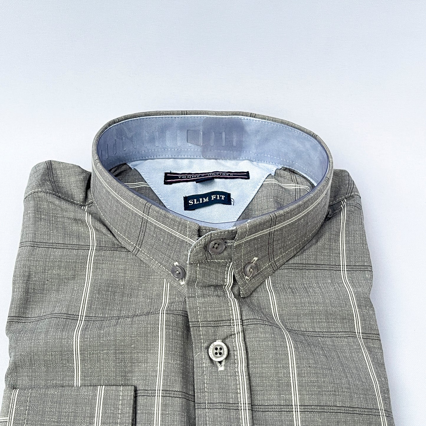 Slim Fit Gray Striped Oxford Shirt - TH37
