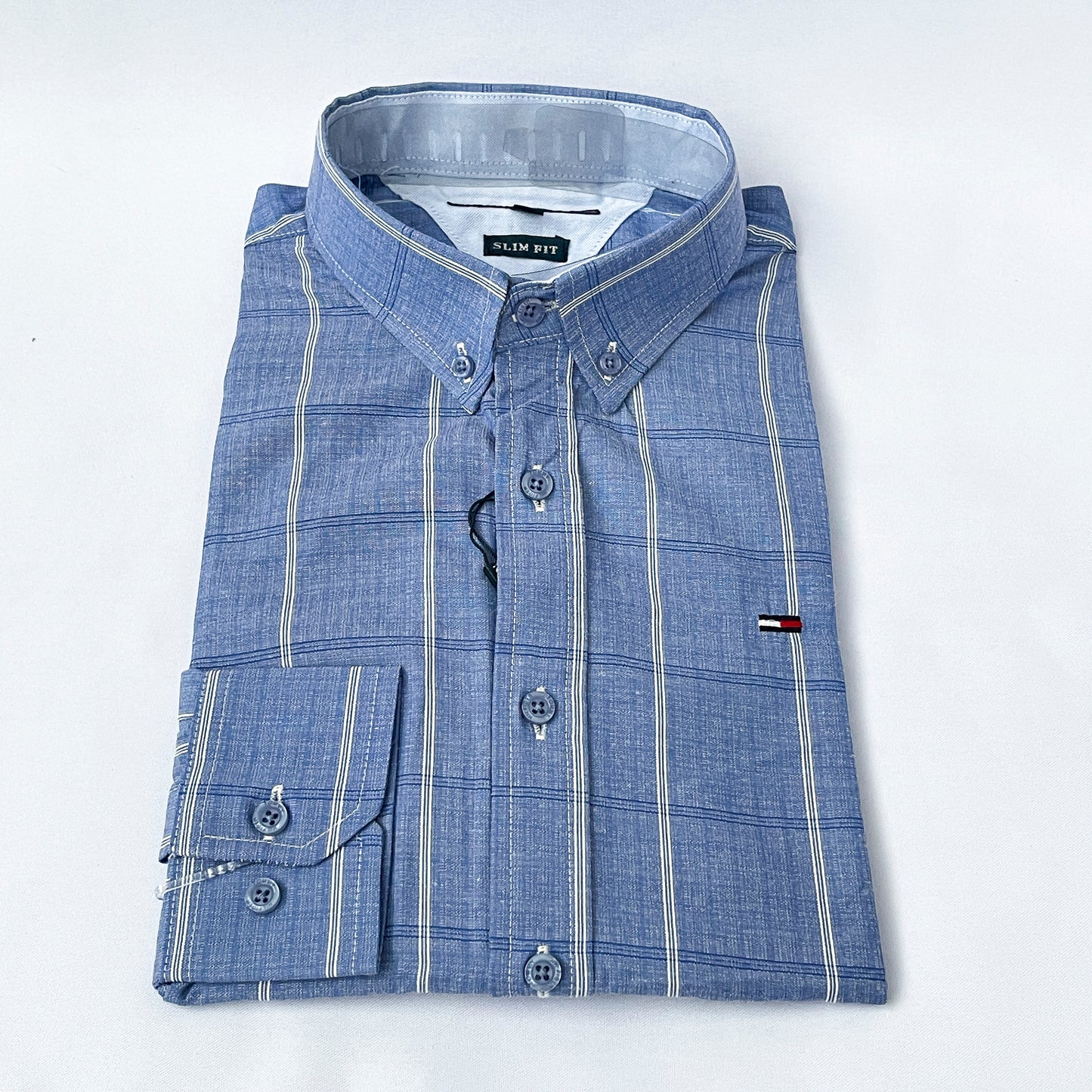 Slim Fit Blue Striped Oxford Shirt - TH36