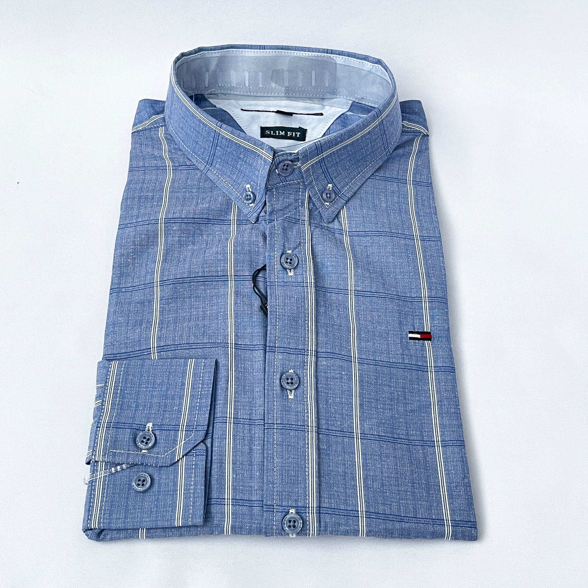 Slim Fit Blue Striped Oxford Shirt - TH36
