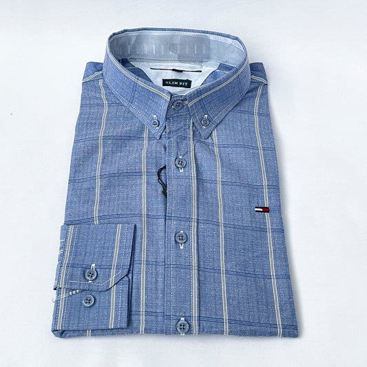 Slim Fit Blue Striped Oxford Shirt - TH36