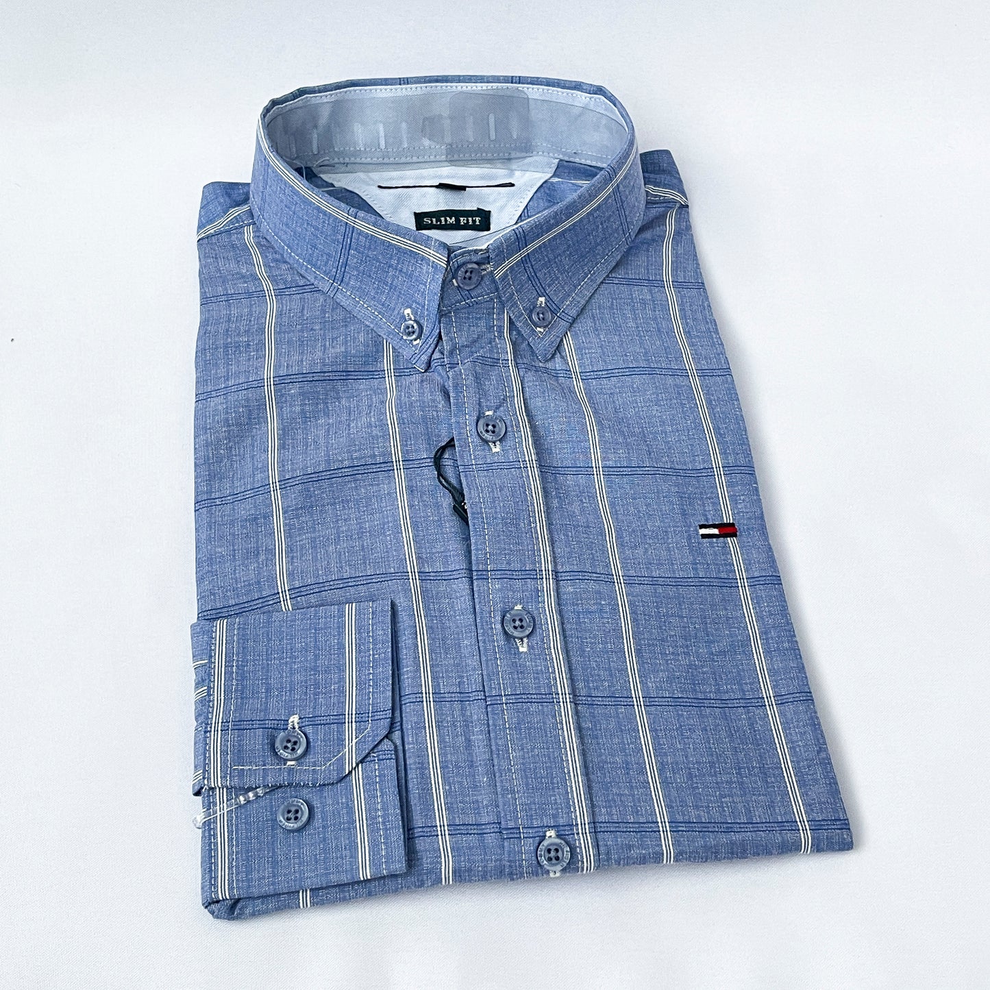 Slim Fit Blue Striped Oxford Shirt - TH36