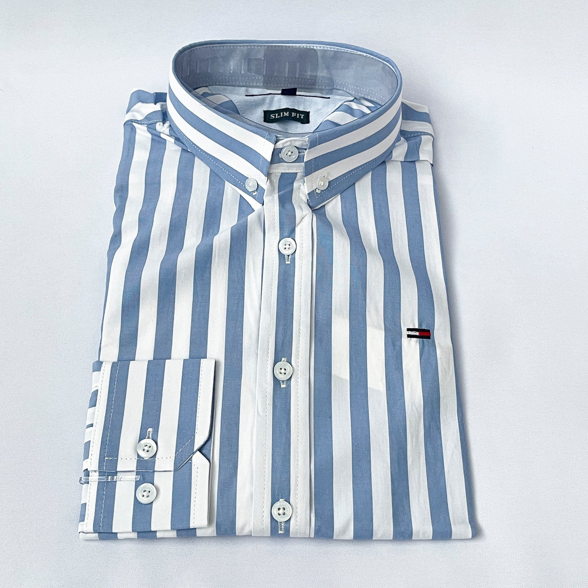 Slim Fit Blue Striped Oxford Shirt - TH38