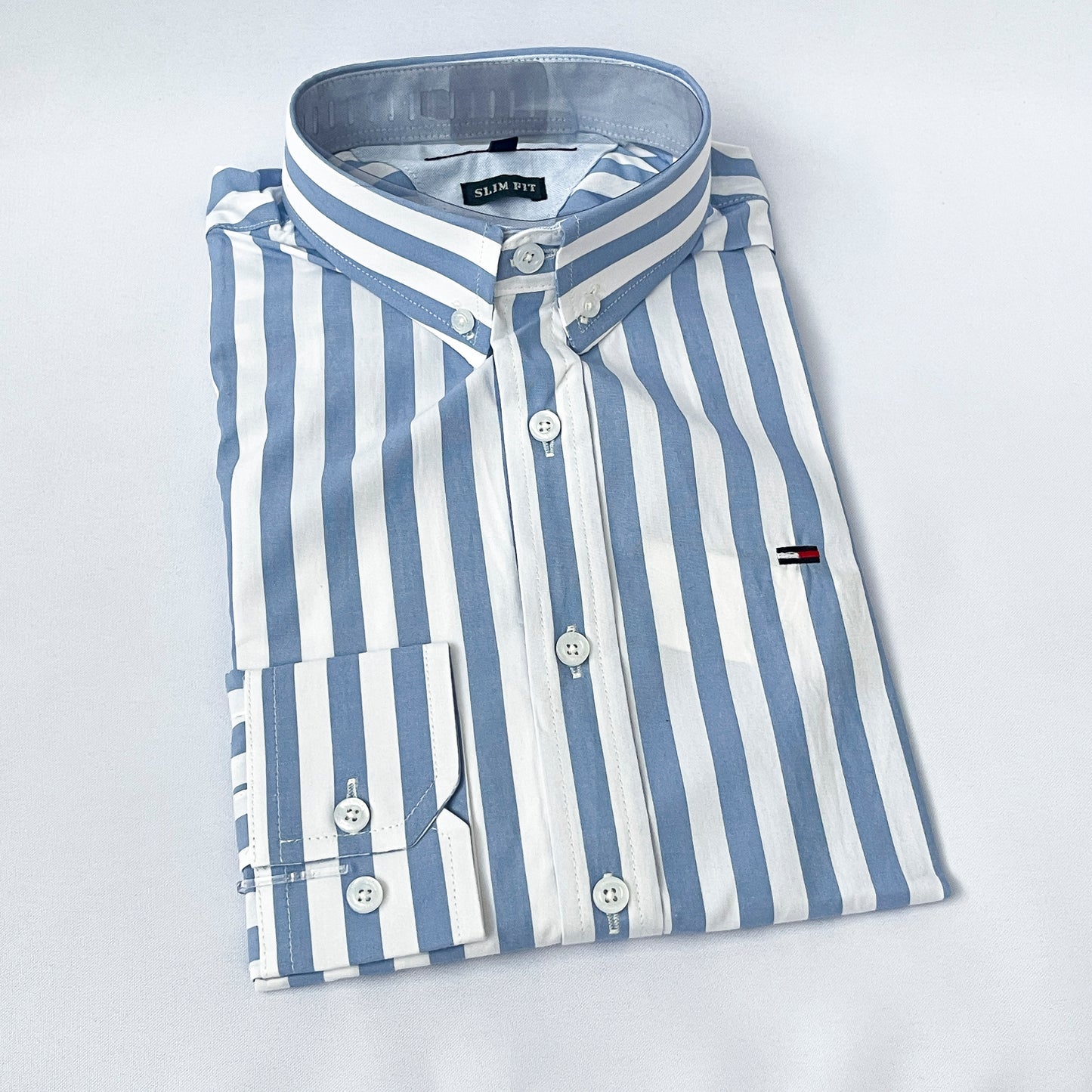 Slim Fit Blue Striped Oxford Shirt - TH38