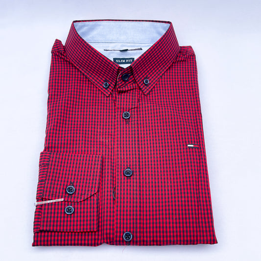 Slim Fit Burgundy Check Oxford Shirt - TH06