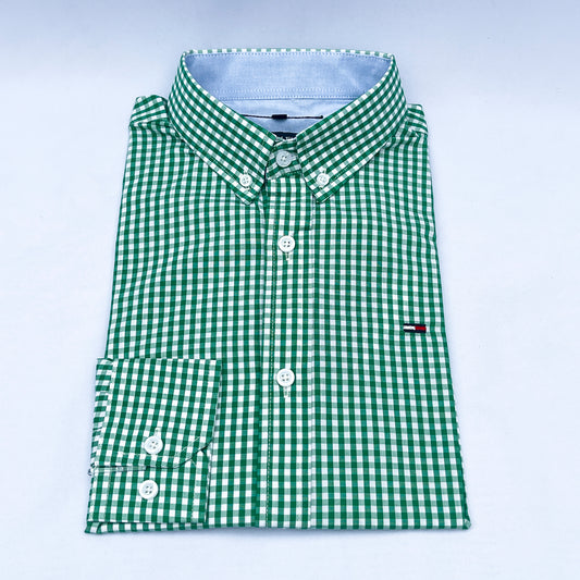 Slim Fit Green Gingham Oxford Shirt - TH07
