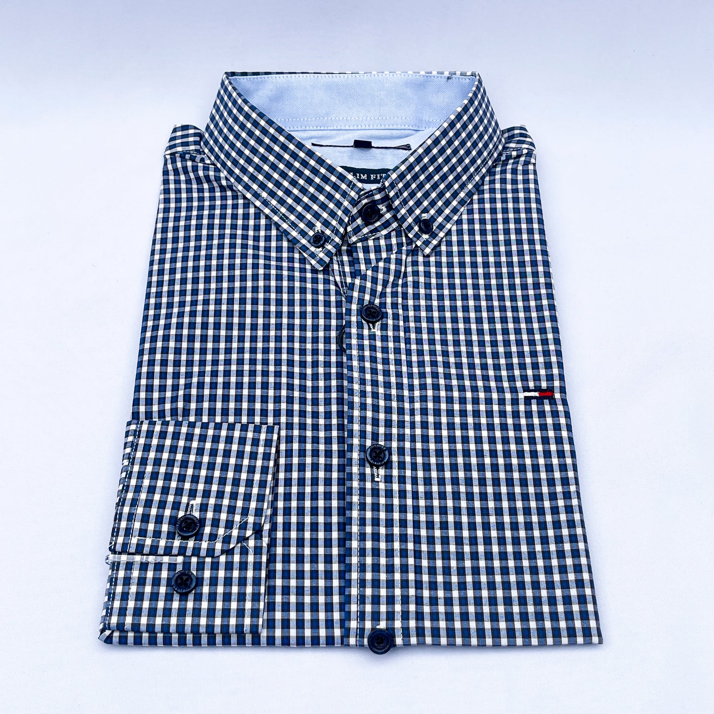 Slim Fit Navy Gingham Oxford Shirt - TH08