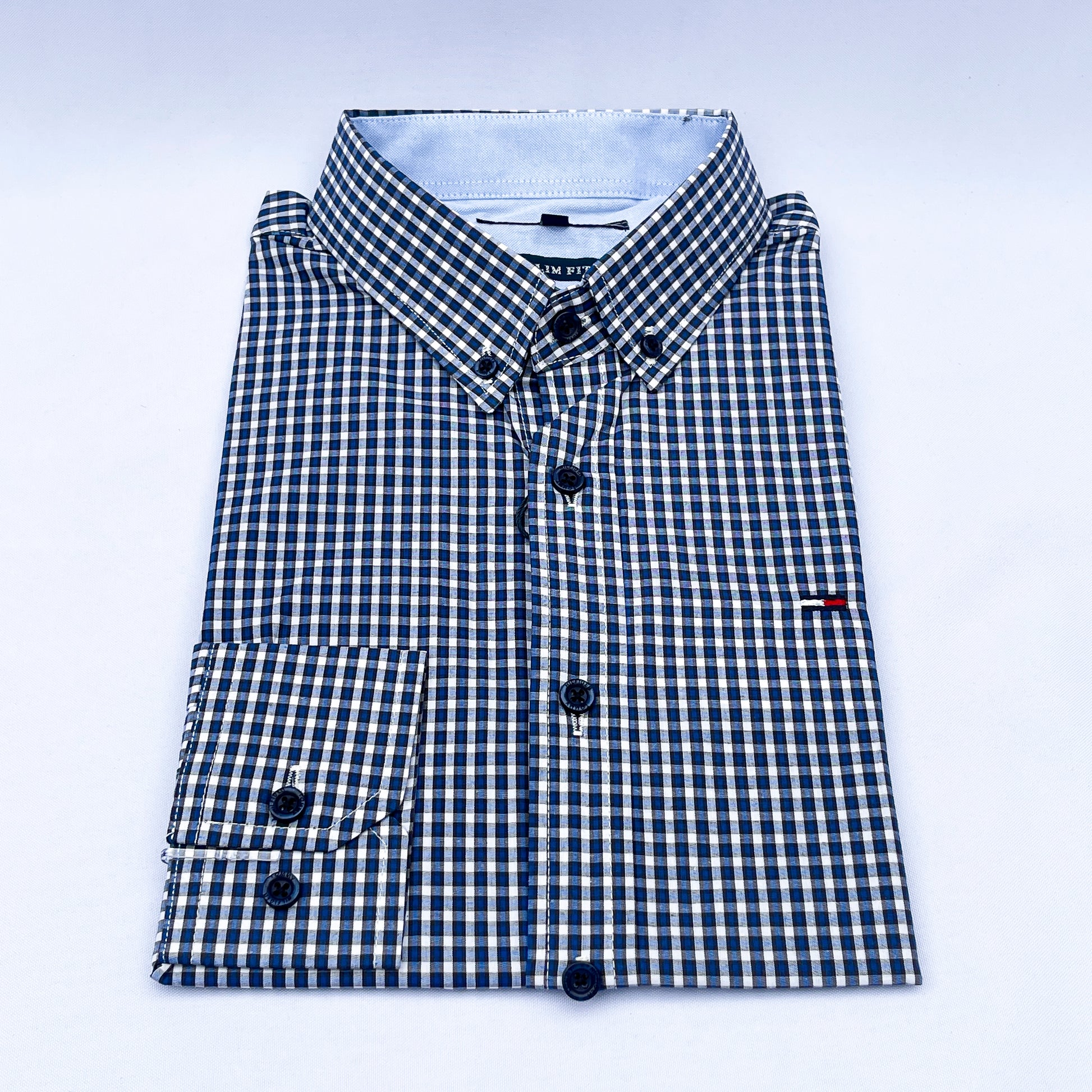 Slim Fit Navy Gingham Oxford Shirt - TH08