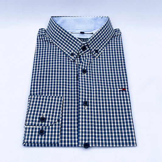 Slim Fit Navy Gingham Oxford Shirt - TH08
