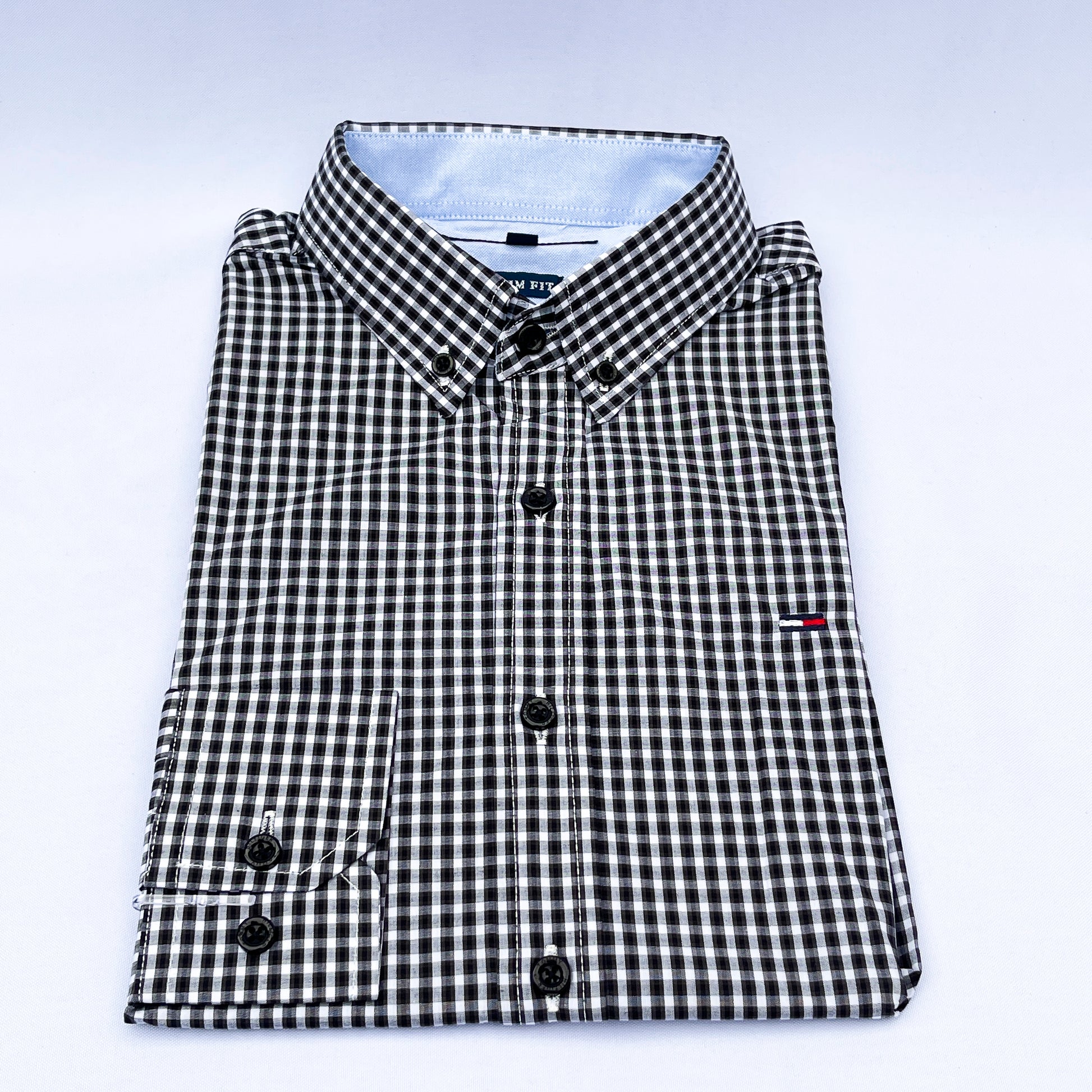 Slim Fit Black Gingham Oxford Shirt - TH09