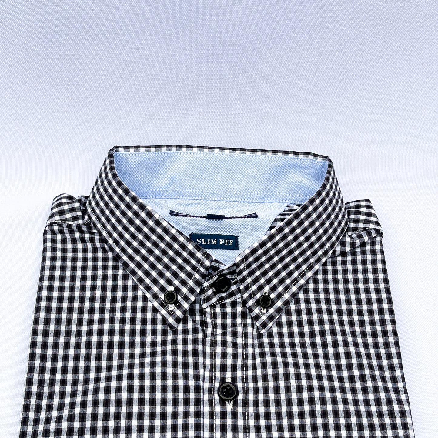 Slim Fit Black Gingham Oxford Shirt - TH09