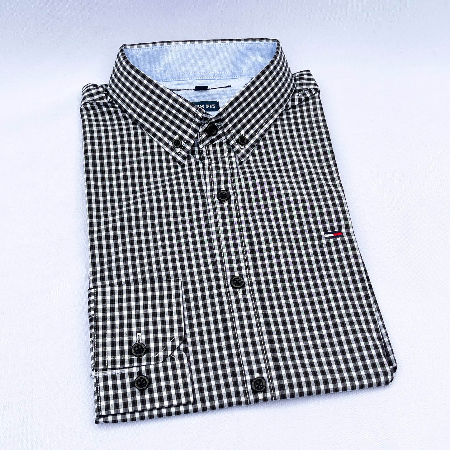 Slim Fit Black Gingham Oxford Shirt - TH09