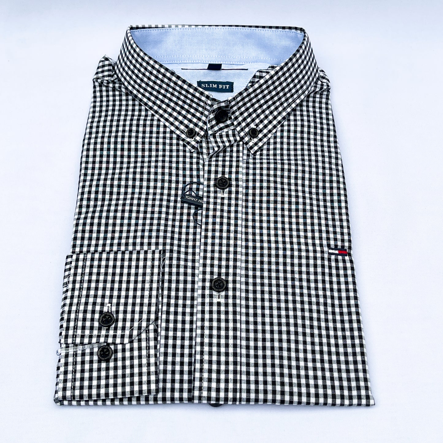 Slim Fit Black Shepherd Check Oxford Shirt - TH10