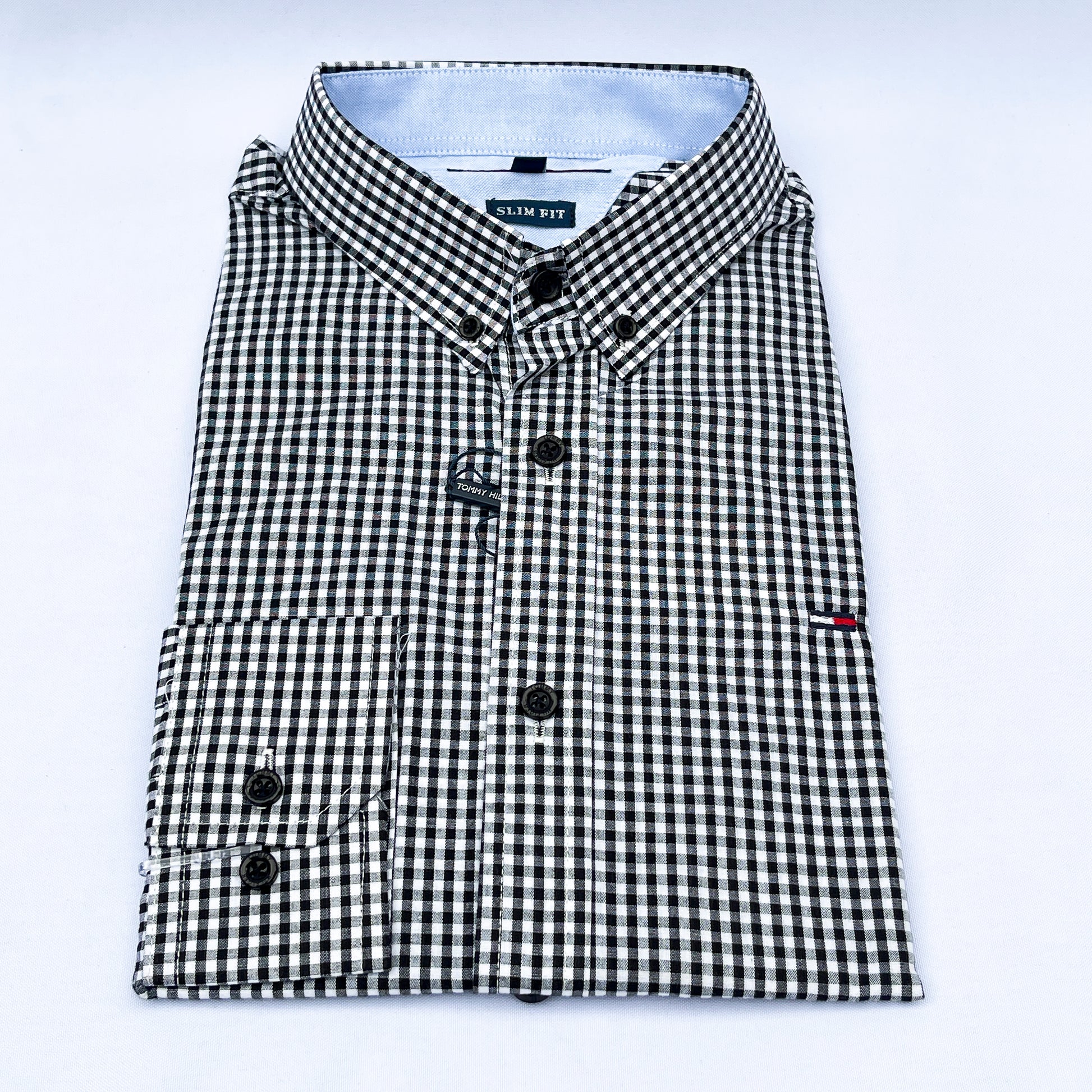 Slim Fit Black Shepherd Check Oxford Shirt - TH10