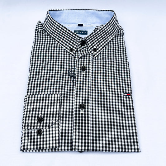 Slim Fit Black Shepherd Check Oxford Shirt - TH10
