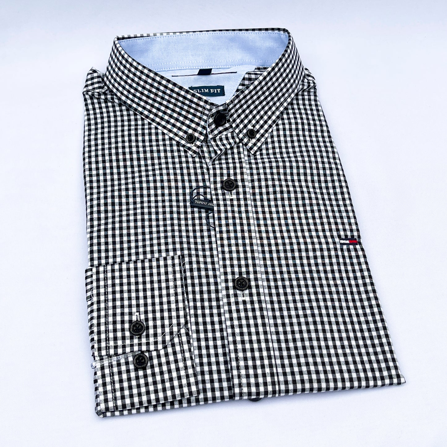 Slim Fit Black Shepherd Check Oxford Shirt - TH09