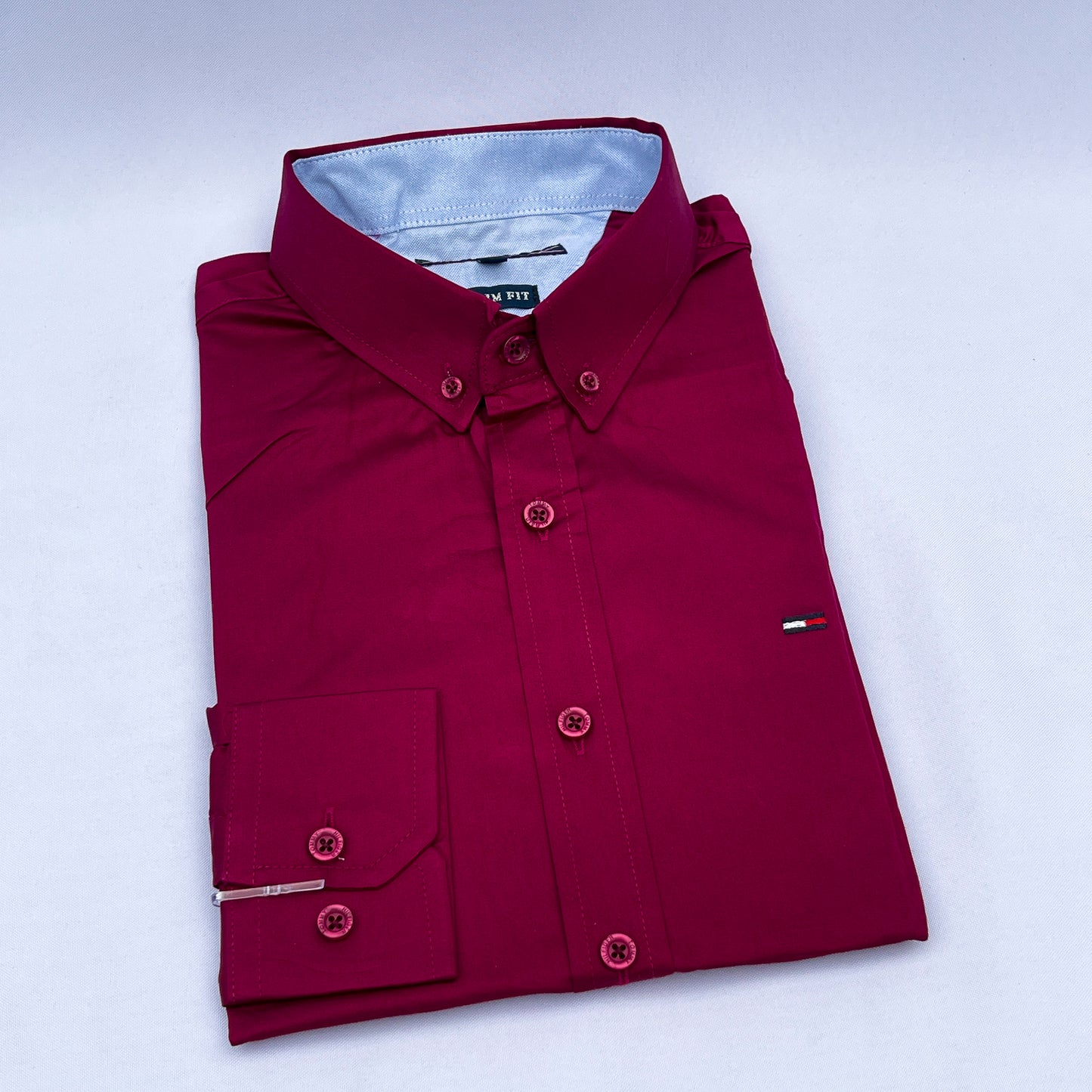 Slim Fit Plain Oxford Burgundy Shirt - TH040