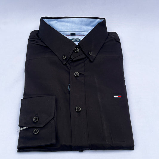 Slim Fit Plain Oxford Black Shirt - TH020