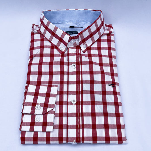 Slim Fit Red Check Oxford Shirt - TH03