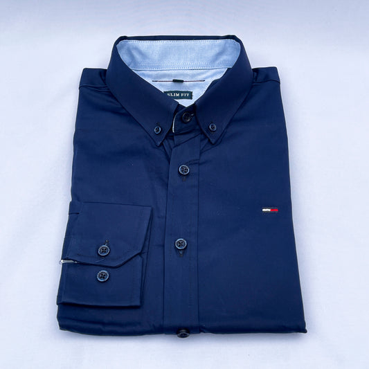 Slim Fit Plain Oxford Black Shirt - TH030