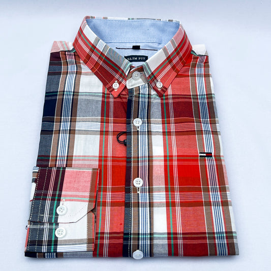 Slim Fit Red Check Oxford Shirt - TH18