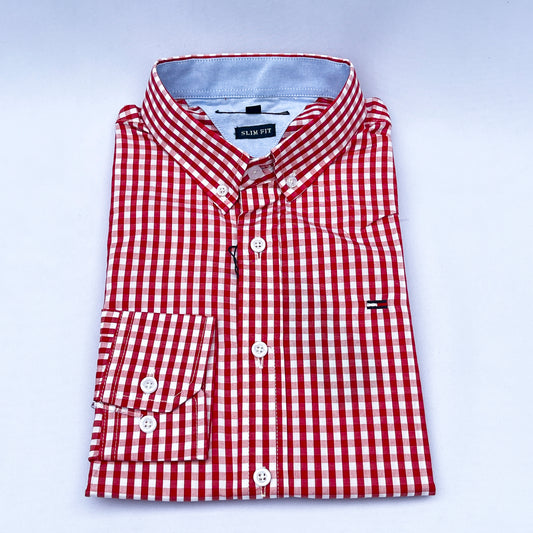 Slim Fit Red Gingham Oxford Shirt - TH04