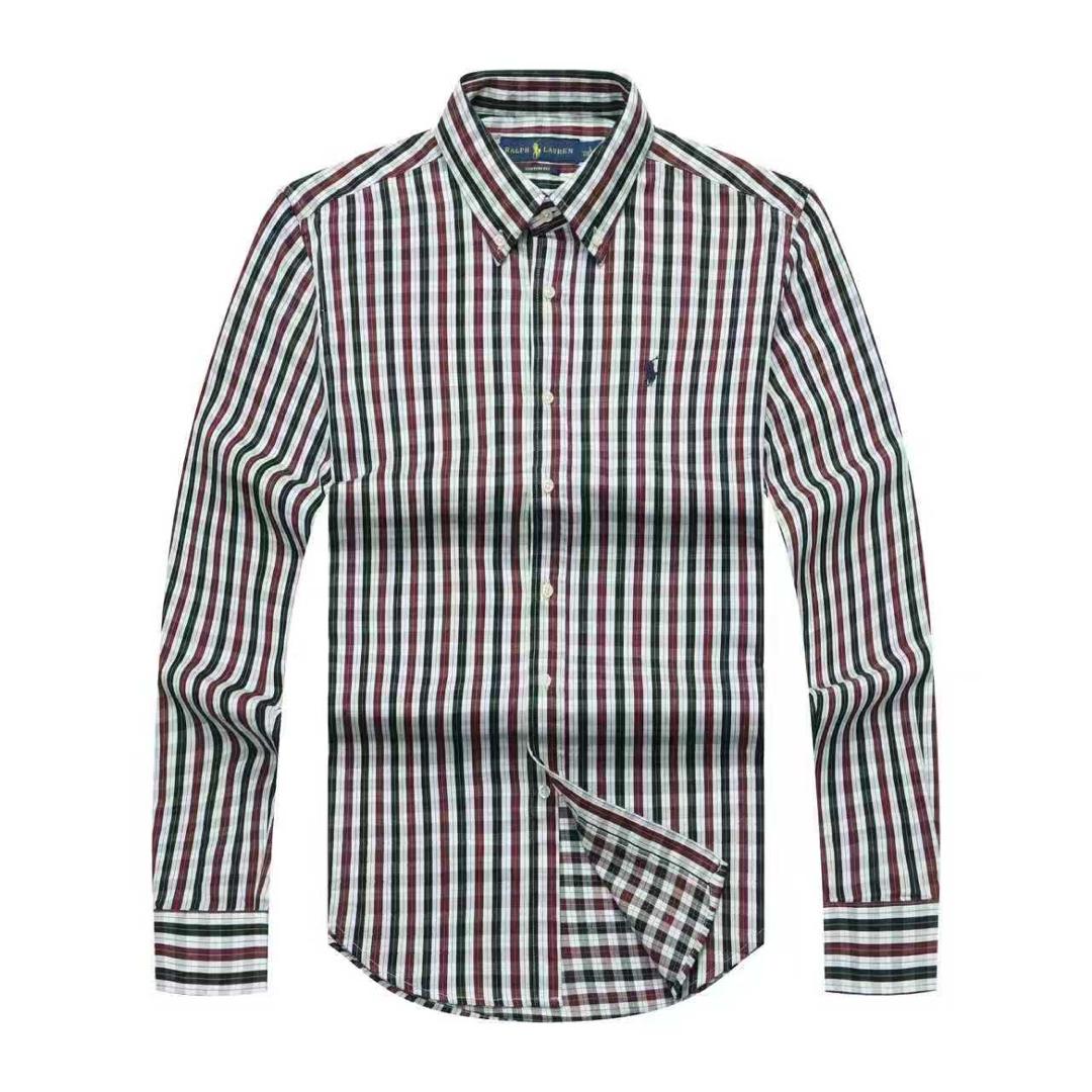 Burgundy green striped long sleeve shirt