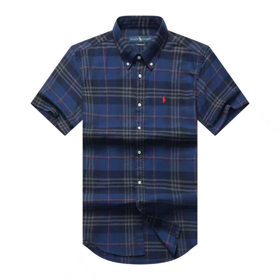 Navy tartan plaid short sleeve shirt