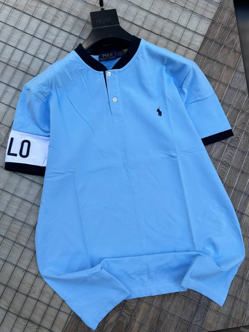 Blue henley short sleeve men shirt - PRL4